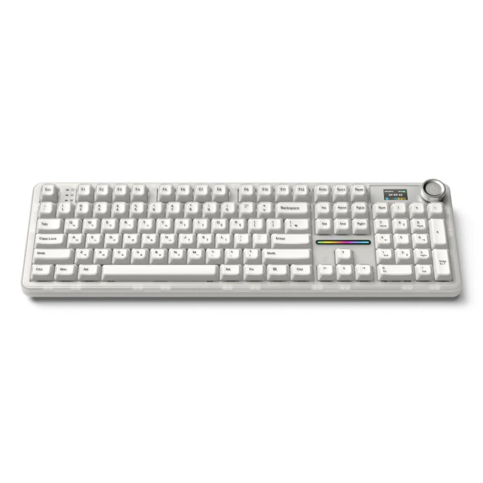 AULA F108Pro 유무선 아우라 독거미 LCD 기계식키보드 국내정품 크리스탈 화이트, 세이야축